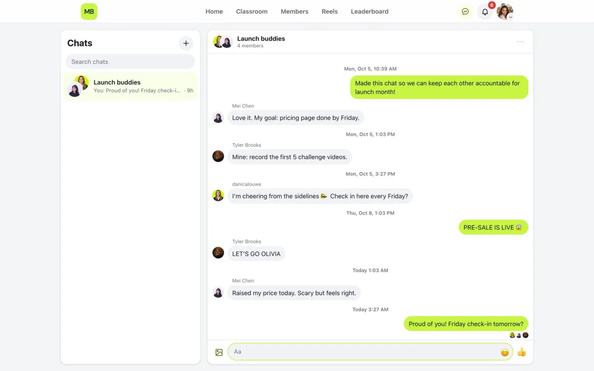 A private group chat between four members